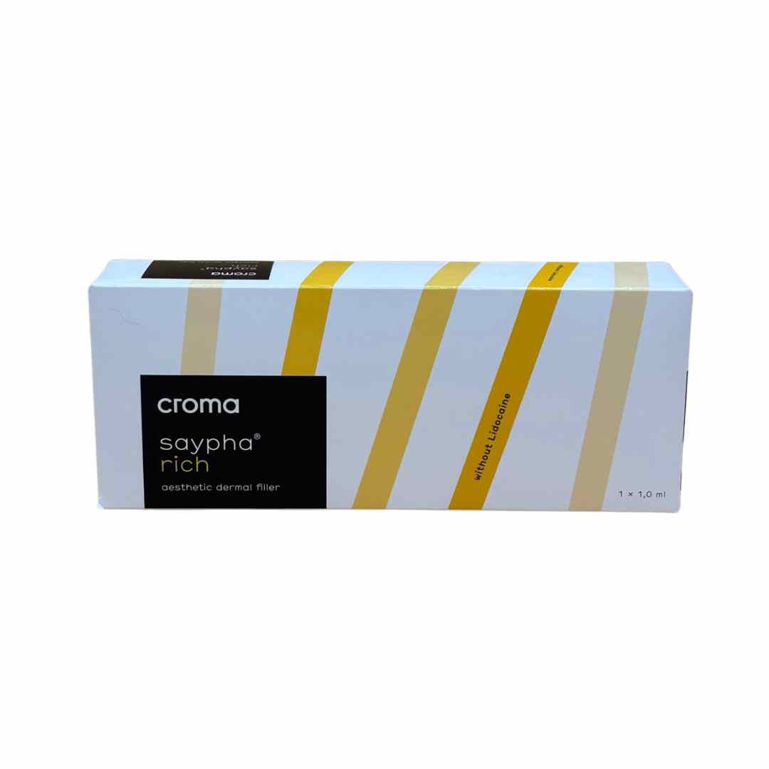 omprar Saypha Rich de Croma Pharma. Caja vertical del skinbooster de ácido hialurónico para biorevitalización dérmica profesional.